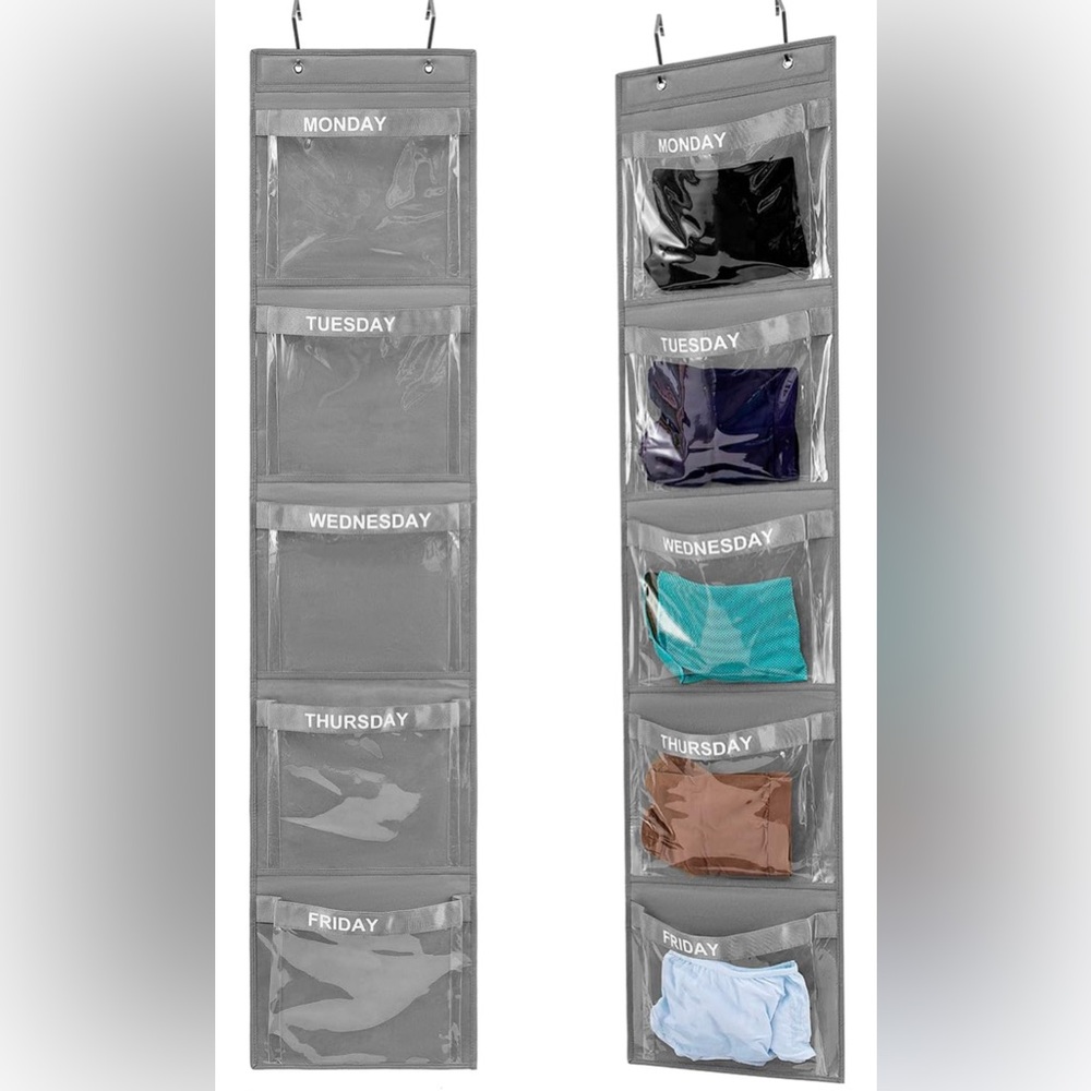 Weekly Hanging Organizer with Clear Pockets - Gray